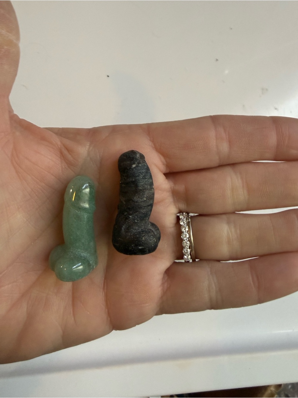 Richard Stone Sculptures, green adventure and black obsidian